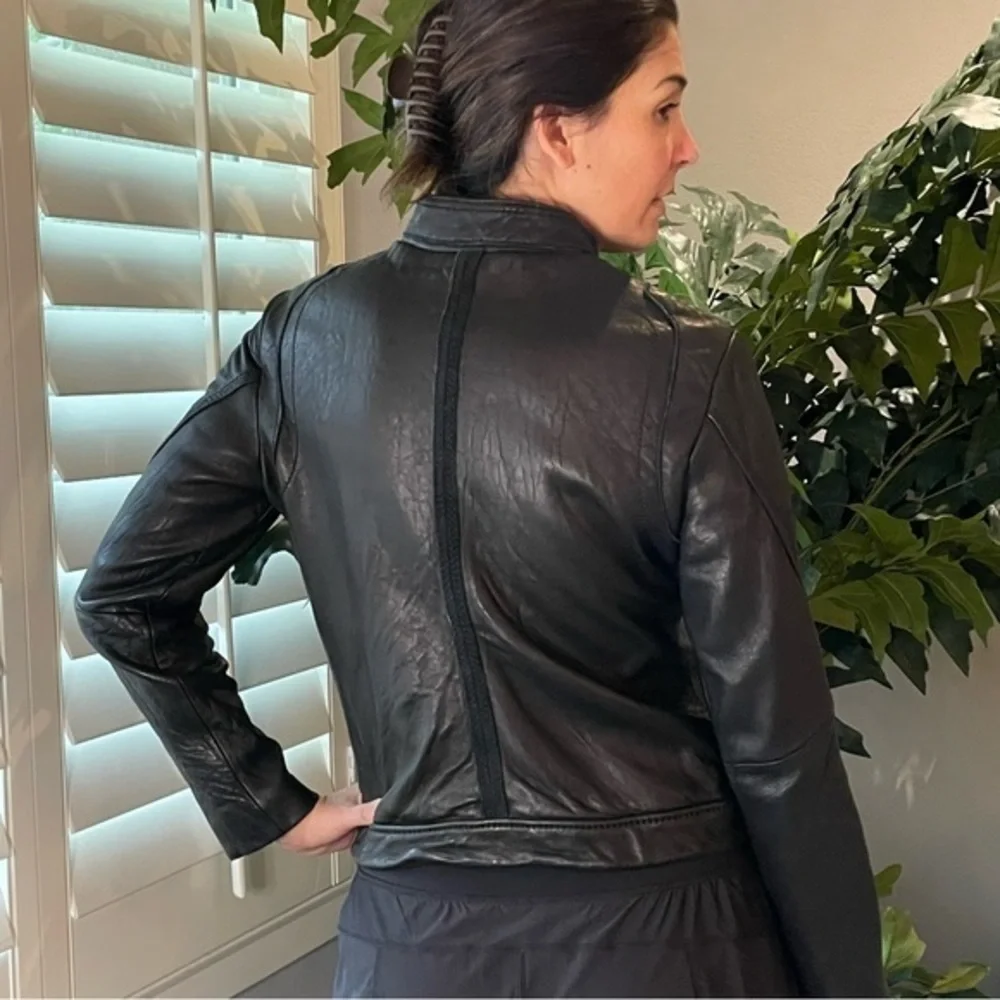 MICHAEL KORS BLACK LEATHER CAFE RACER MOTO JACKET L - Picture 8 of 9
